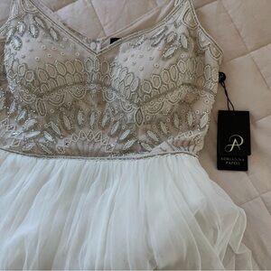 Adrianna Papell Cream and Silver Embellished Chemise